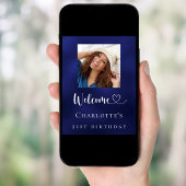 Marine blauwe foto verjaardagsfeestje welkom poster