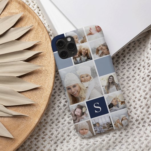 Marine Blauwe Fotocollage & Monogram Case-Mate iPhone Case