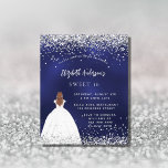 Marine blauwe glitter jurk Sweet 16 uitnodiging<br><div class="desc">Een moderne, stijlvolle en glamoureuze uitnodiging voor een Sweet 16, 16th verjaardagsfeestje. Een marineblauwe achtergrond met faux glitter, sparkles, een meisje met een baljurk. De kleur van het blauw is ongelijk. De naam is geschreven met een modern handschrift. Personaliseer en voeg uw feestdetails toe. 1 vel = 1 uitnodiging afgedrukt...</div>