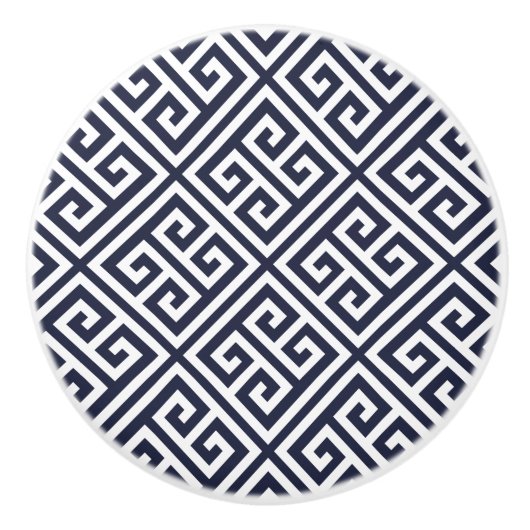 Marine Blauwe Griekse Sleutel Keramische Knop (Voorkant)