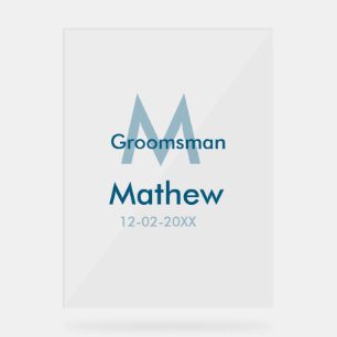 Marine blauwe groomsman naam letter datum mannelij acryl bord