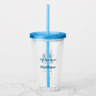 Marine blauwe groomsman naam letter datum mannelij acryl drinkbeker