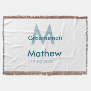 Marine blauwe groomsman naam letter datum mannelij deken