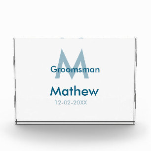 Marine blauwe groomsman naam letter datum mannelij fotoblokken