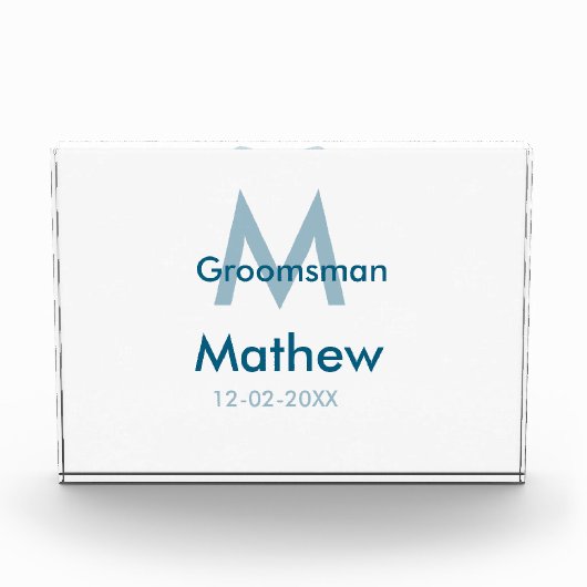 Marine blauwe groomsman naam letter datum mannelij fotoblokken (Voorkant)