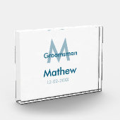 Marine blauwe groomsman naam letter datum mannelij fotoblokken (Links)