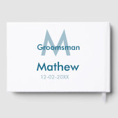 Marine blauwe groomsman naam letter datum mannelij gastenboek (Achterkant)