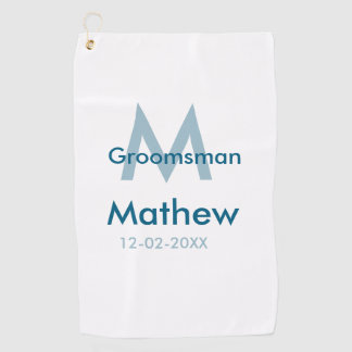 Marine blauwe groomsman naam letter datum mannelij golfhanddoek