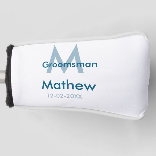 Marine blauwe groomsman naam letter datum mannelij golfheadcover (Voorkant)