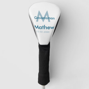 Marine blauwe groomsman naam letter datum mannelij golfheadcover
