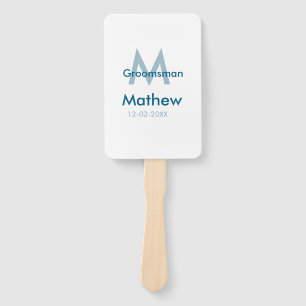 Marine blauwe groomsman naam letter datum mannelij handwaaier