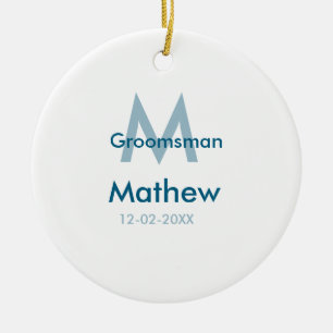 Marine blauwe groomsman naam letter datum mannelij keramisch ornament