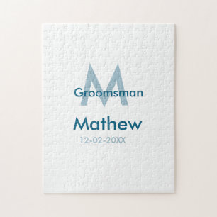 Marine blauwe groomsman naam letter datum mannelij legpuzzel