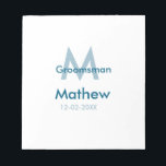 Marine blauwe groomsman naam letter datum mannelij notitieblok<br><div class="desc">ontwerp</div>
