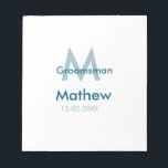 Marine blauwe groomsman naam letter datum mannelij notitieblok<br><div class="desc">ontwerp</div>