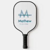 Marine blauwe groomsman naam letter datum mannelij pickleball paddle (Voorkant)