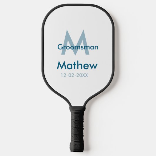 Marine blauwe groomsman naam letter datum mannelij pickleball paddle (Achterkant)