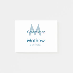 Marine blauwe groomsman naam letter datum mannelij post-it® notes