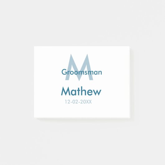 Marine blauwe groomsman naam letter datum mannelij post-it® notes (Voorkant)