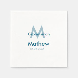 Marine blauwe groomsman naam letter datum mannelij servet