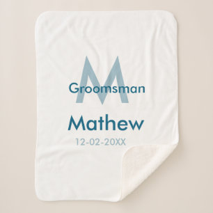 Marine blauwe groomsman naam letter datum mannelij sherpa deken