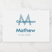 Marine blauwe groomsman naam letter datum mannelij sparkling wijnetiket (Enkel label)