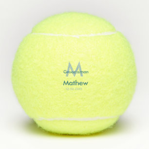 Marine blauwe groomsman naam letter datum mannelij tennisballen