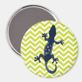 Marine Blauwe Hagedis op Groene Chevron Stripe Pat Magneet (Voorkant / Achterkant)