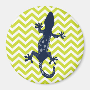 Marine Blauwe Hagedis op Groene Chevron Stripe Pat Magneet