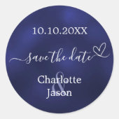 Marine blauwe hart bruiloft Save the Date Ronde Sticker (Voorkant)