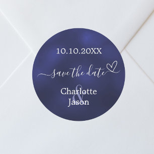 Marine blauwe hart bruiloft Save the Date Ronde Sticker