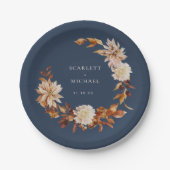 Marine Blauwe Herfst bruiloft Papieren Bordje (Voorkant)