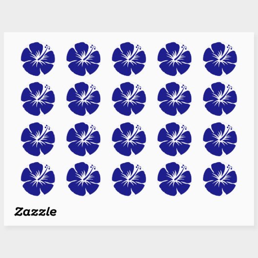 Marine blauwe hibiscus ronde sticker (Vel)