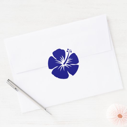Marine blauwe hibiscus ronde sticker (Envelop)