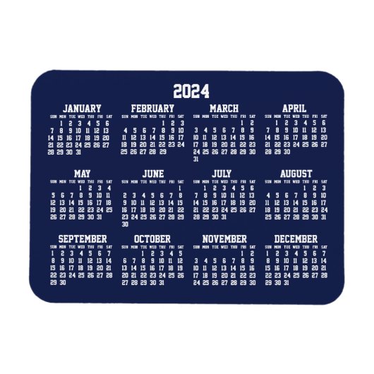 Marine Blauwe Kalender 2024 Kleine flexibele magne Magneet (Horizontaal)