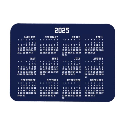 Marine Blauwe Kalender 2025 Flexibele Magneet (Horizontaal)