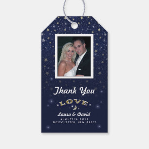 Marine Blauwe Maan & Sterren LIEFDE Bruiloft Aange Cadeaulabel