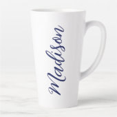 Marine Blauwe Naam Handgeschreven Script Custom Latte Mok (Rechts)