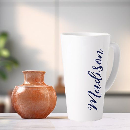 Marine Blauwe Naam Handgeschreven Script Custom Latte Mok