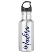 Marine Blauwe Naam Handgeschreven Script Custom Waterfles (Voorkant)