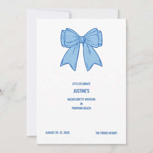 Marine + Blauwe Nep Glitter Strik  Kaart (Voorkant)