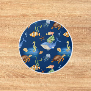 Marine blauwe oceaan dieren walvissen schildpadden keramische knop