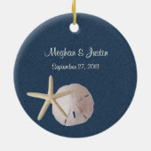 Marine Blauwe Oceaan Zeesterren Foto Keramisch Ornament (Achterkant)