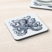 Marine blauwe octopus illustratie door Ernst Haeck Bier Onderzetter (Linkerzijde)
