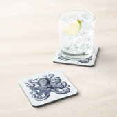 Marine blauwe octopus illustratie door Ernst Haeck Bier Onderzetter (Rechterzijde)