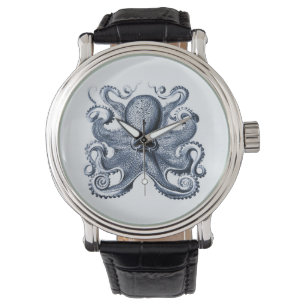 Marine blauwe octopus illustratie door Ernst Haeck Horloge