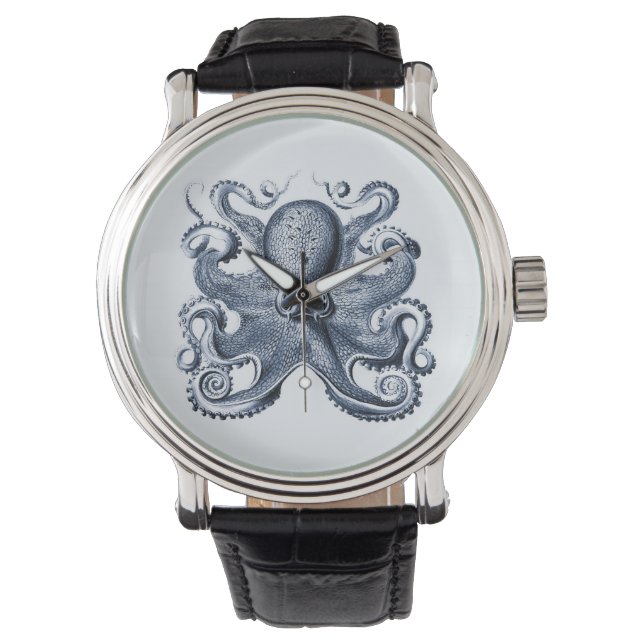 Marine blauwe octopus illustratie door Ernst Haeck Horloge (Voorkant)