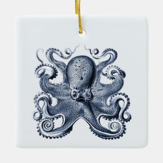 Marine blauwe octopus illustratie door Ernst Haeck Keramisch Ornament (Voorkant)