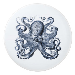 Marine blauwe octopus illustratie door Ernst Haeck Keramische Knop