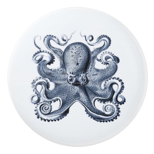 Marine blauwe octopus illustratie door Ernst Haeck Keramische Knop (Voorkant)